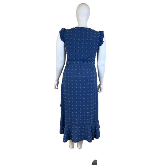 Btfbm Womens Blue Polyester Wrap Midi Dress With Ruffle Sleeves & Belt Size XL - Picture 3 of 6